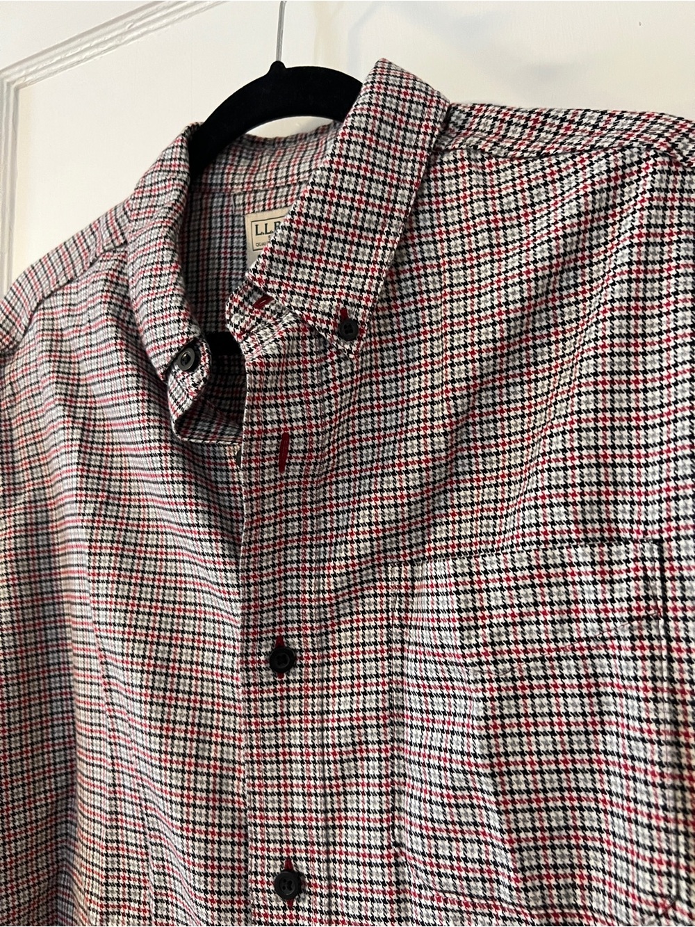 L.L. Bean Men's Houndstooth Micro-Check Button Down L Red/Black/Grey Ohio State